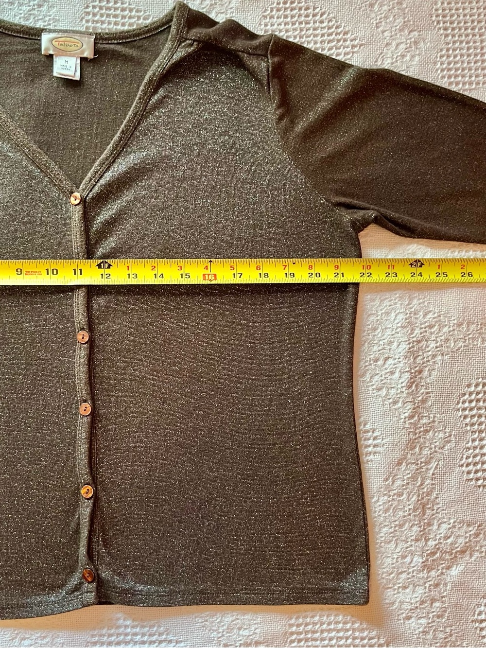 Talbots Metallic Shimmer Dark Chocolate Brown V-Neck Button Cardigan Vintage - Picture 6 of 9